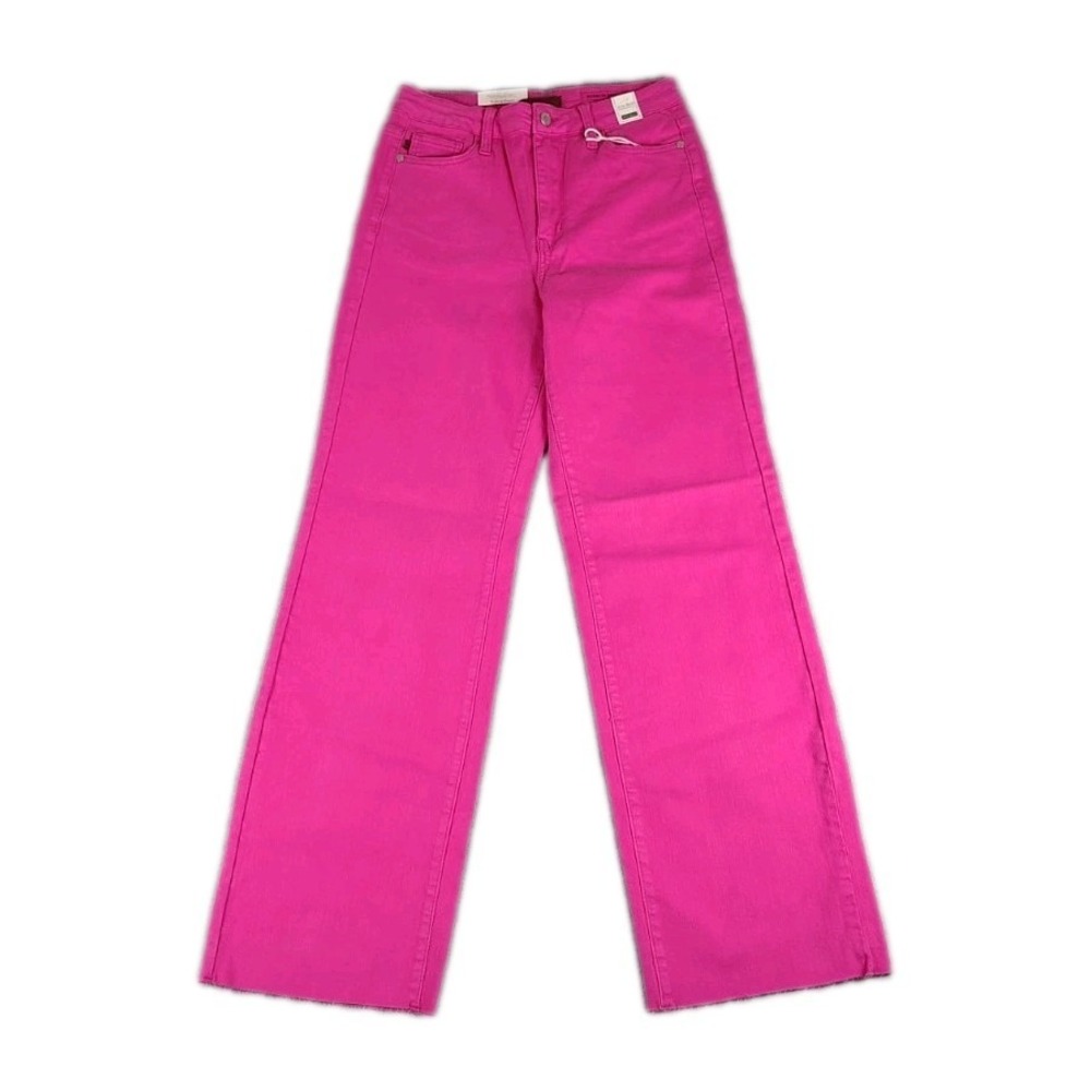 NWT Judy Blue High Waist Jeans Women Size 9/29 Hot Pink Wide Leg Raw Hem